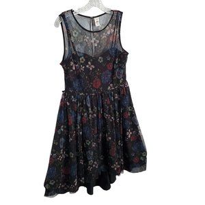 Lauren Conrad x Disney Size 10 Dress Tulle Overlay Fit Flare Midi Hi Lo Floral